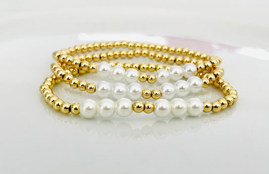 Gold Pearl bracelet stacking set