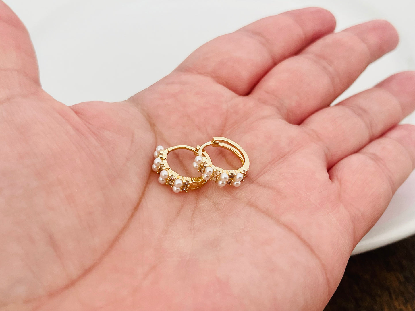 Mini Pearl Huggie Earrings