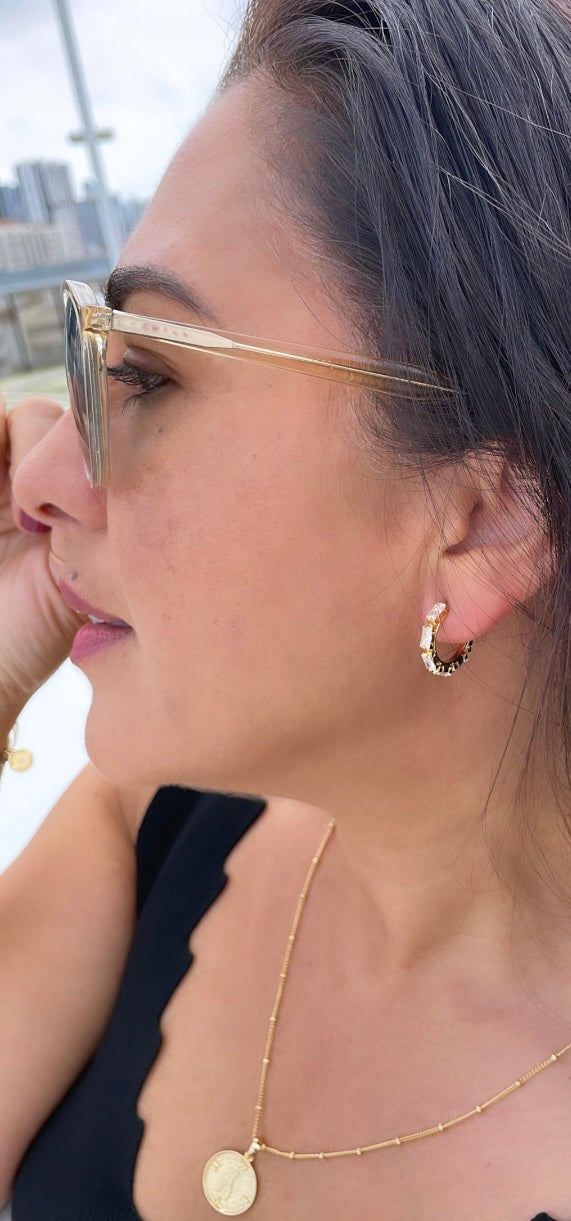 Baguette stone hoop earrings