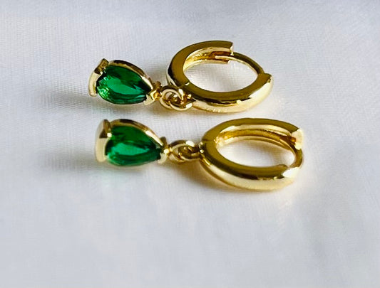 Green Huggie Hoop Earrings