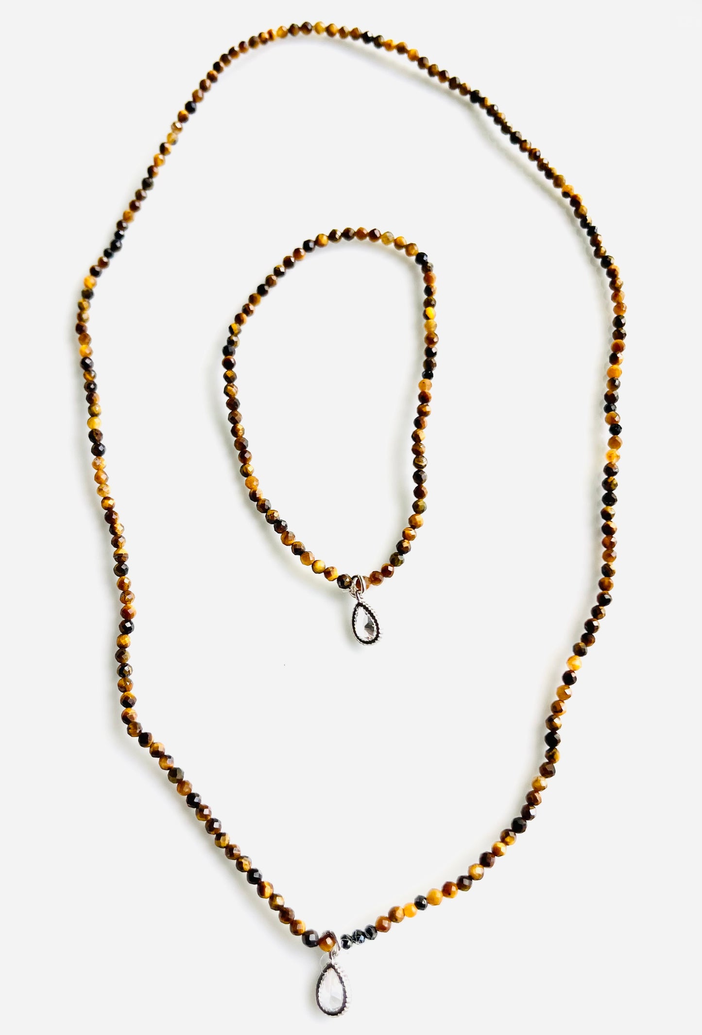 Tiger Eye Bead Necklace+Bracelet Set